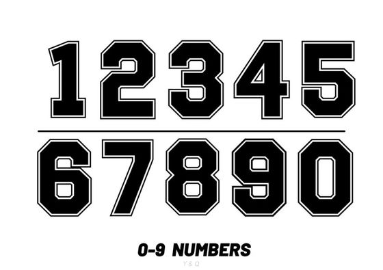 Durable Heat Transfer Numbers 0 - 9 Set For Football With Transparent PET Film